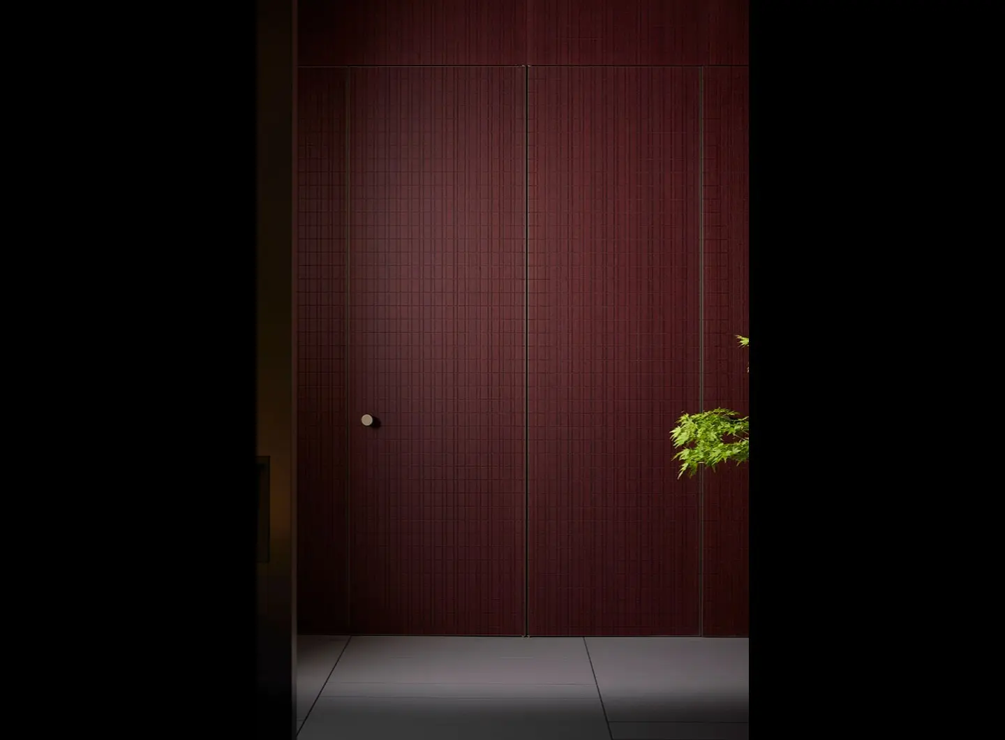 Wall&Door - partition system - custom wood burgundy finishing