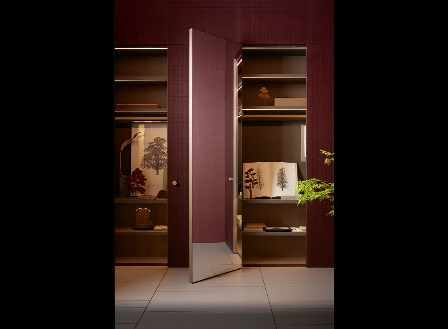 Wall&Door - partition system - custom wood burgundy finishing
