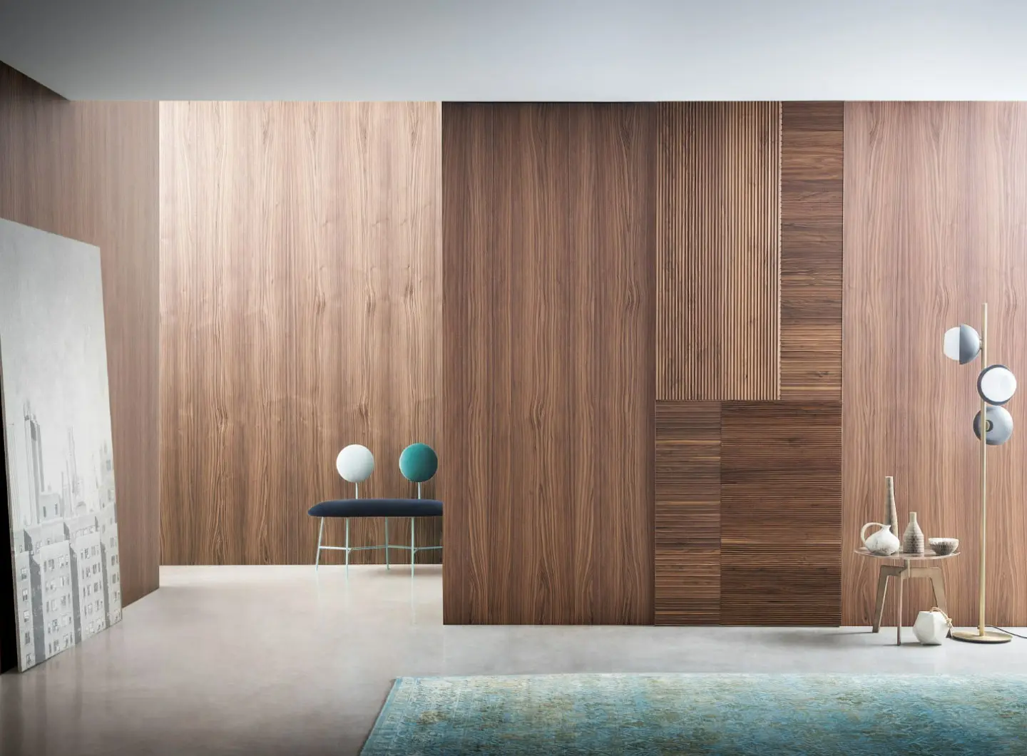Wall & Door - partition system with integrated doors - Matrix finishing designed by Piero Lissoni