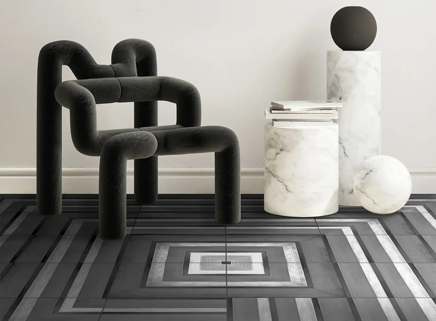 Geometrie Ombra di Ceramica Francesco De Maio - Quadrato e Righe Nero Carbone