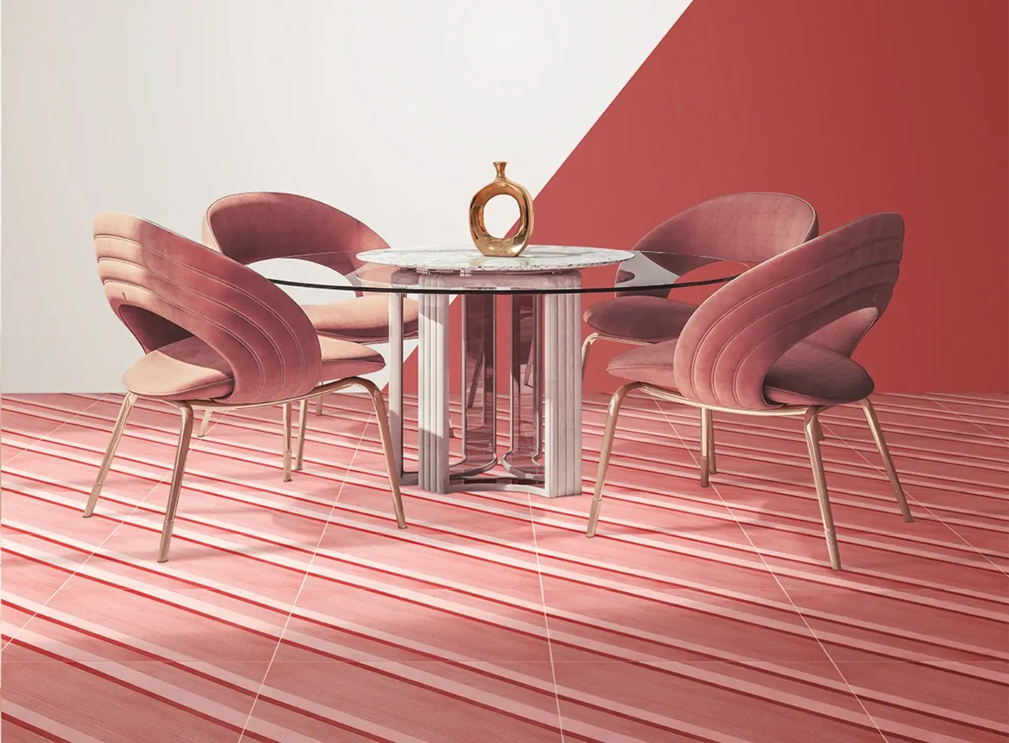 Geometrie d'Ombra di Ceramica Francesco De Maio - Linee Diagonali Rosso Rubino 