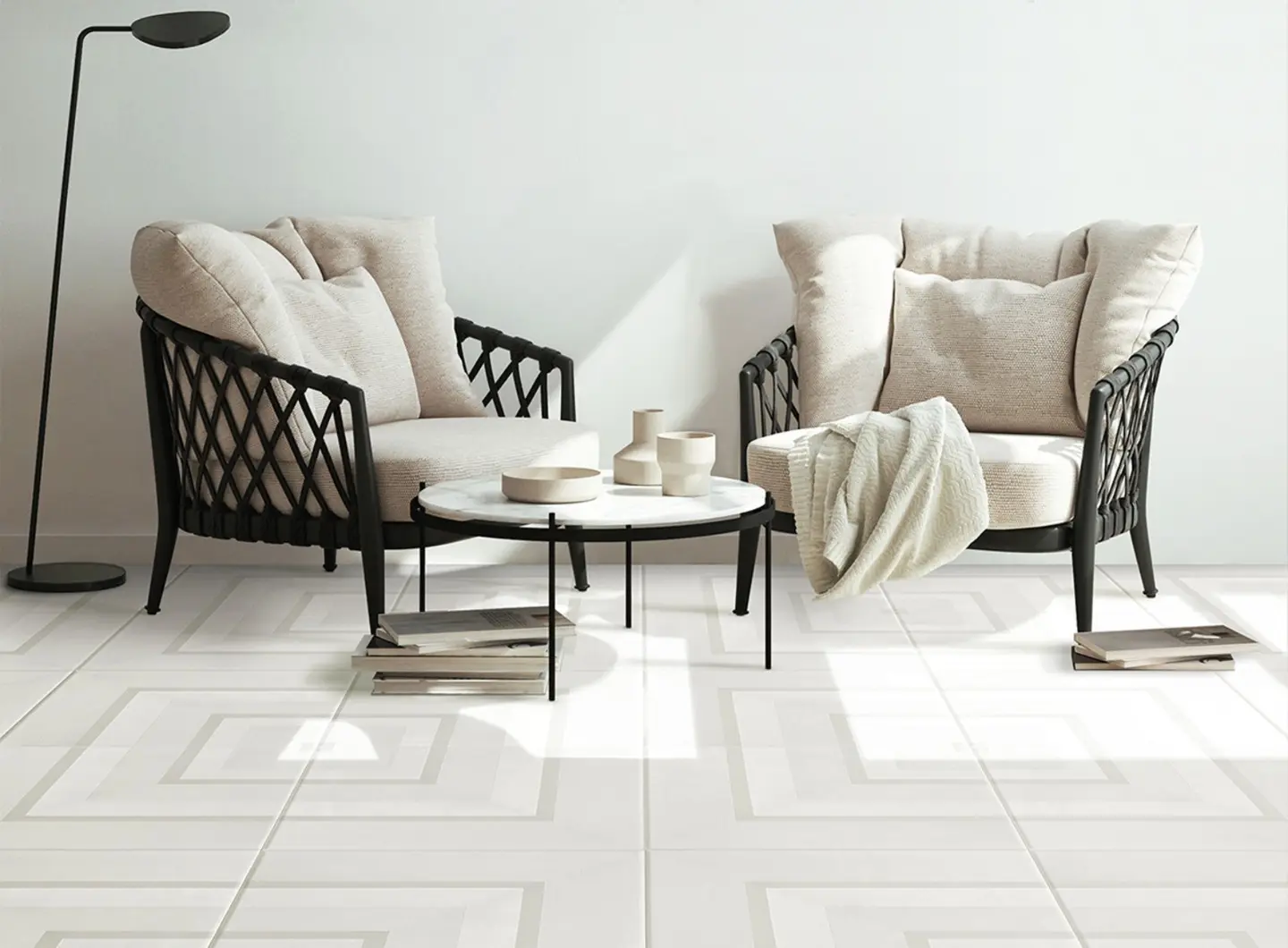 Geometrie d'Ombra di Ceramica Francesco De Maio - Quadrato Bianco Fumo 