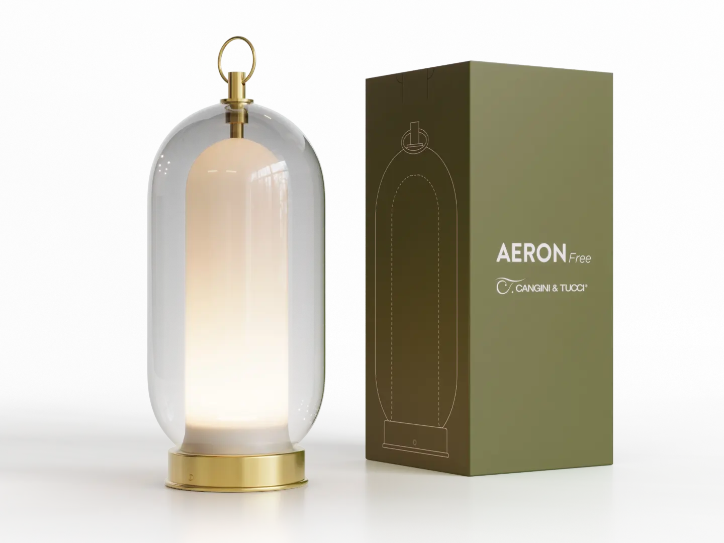 aeron free lampada a batteria cangini e tucci vetro borosilicato soffiato packaging