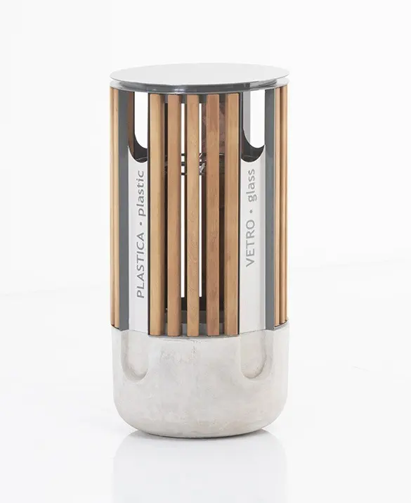 BOWL waste bin with wooden slats