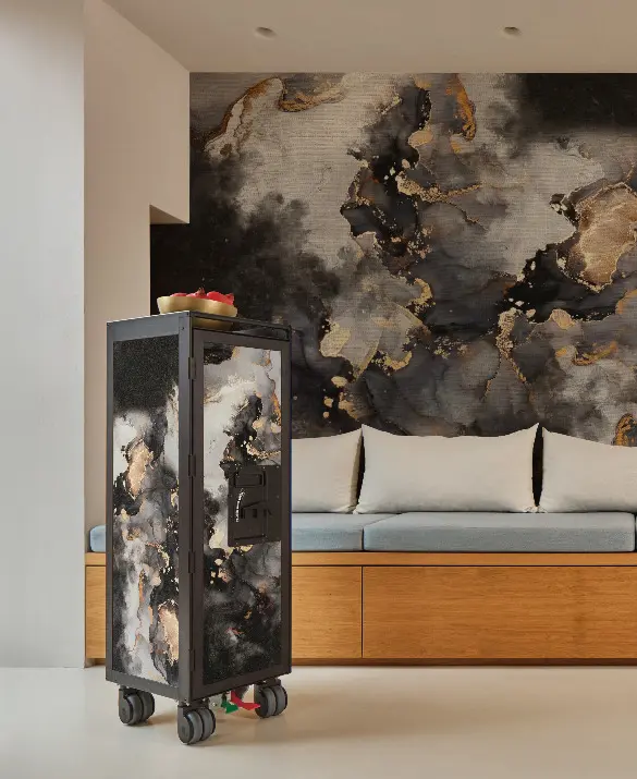 bordbar X Instabilelab Airplane Trolley with Wallpaper Design Vulcano