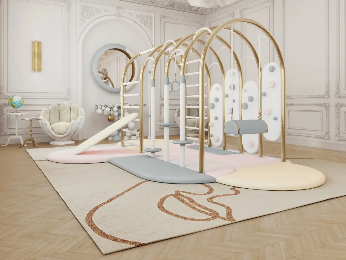 Sala Giochi Incantata in Toni Pastello con Tappeto Taupe
