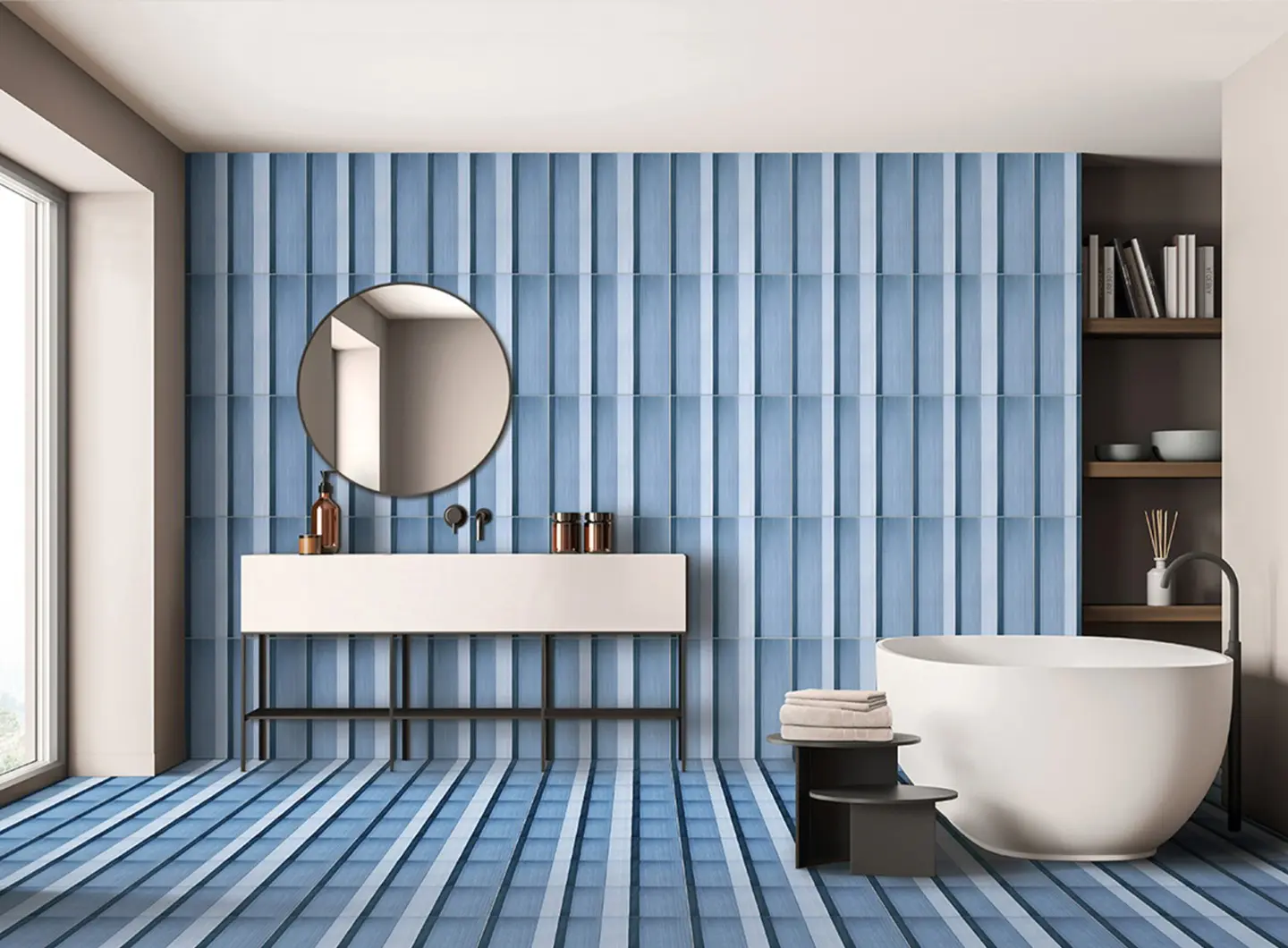 Righe Blu Niagara, Geometrie d'Ombra collection, by Ceramica Francesco De Maio