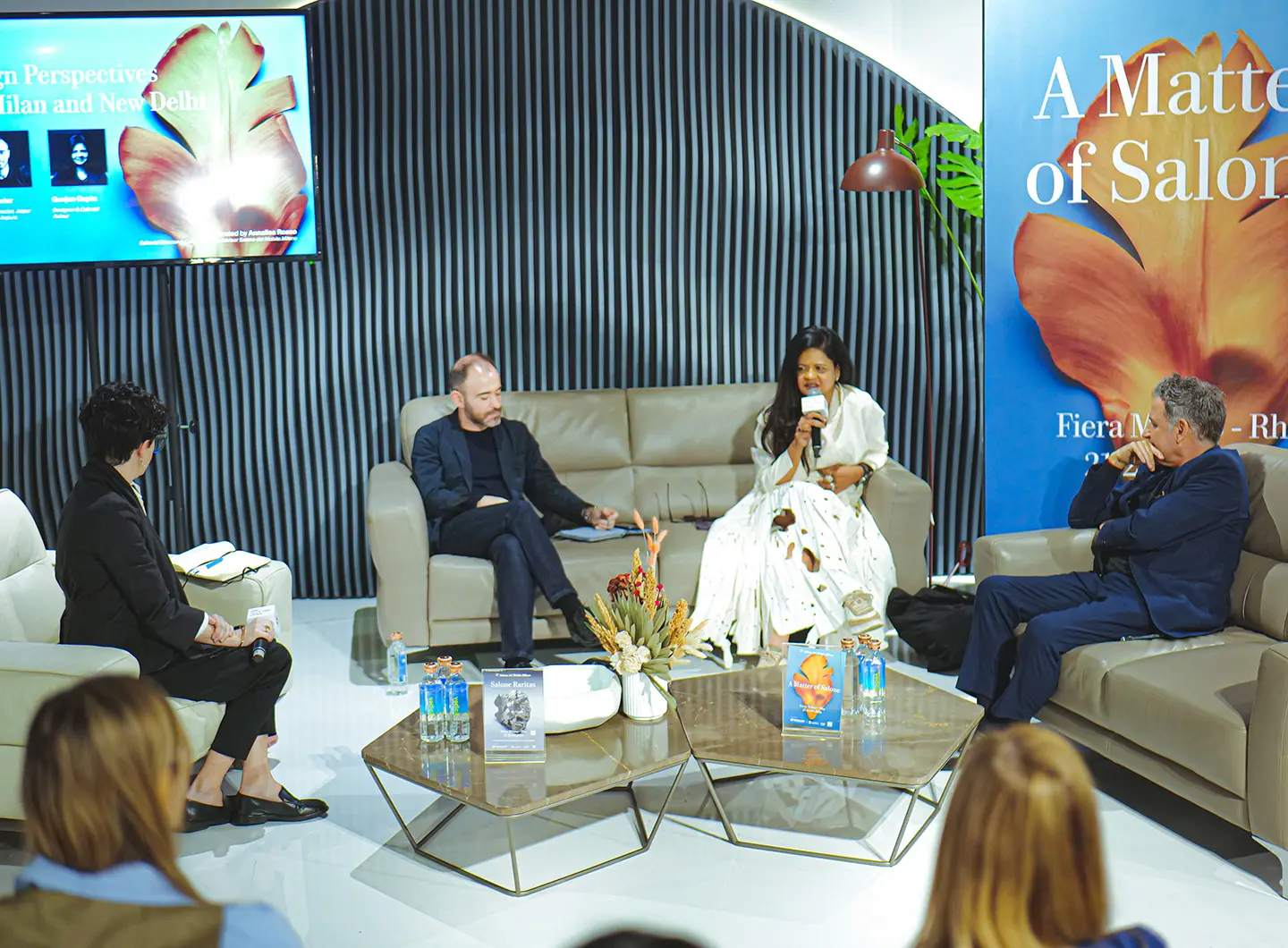 From left: Annalisa Rosso, Editorial Director and Cultural Events Advisor Salone del Mobile.Milano; Greg Foster, Artistic Director, Jaipur Rugs and Aspura; Gunjan Gupta, Designer & Cultural Auteur; Andrea Anastasio, Director, Italian Cultural Institute New Delhi