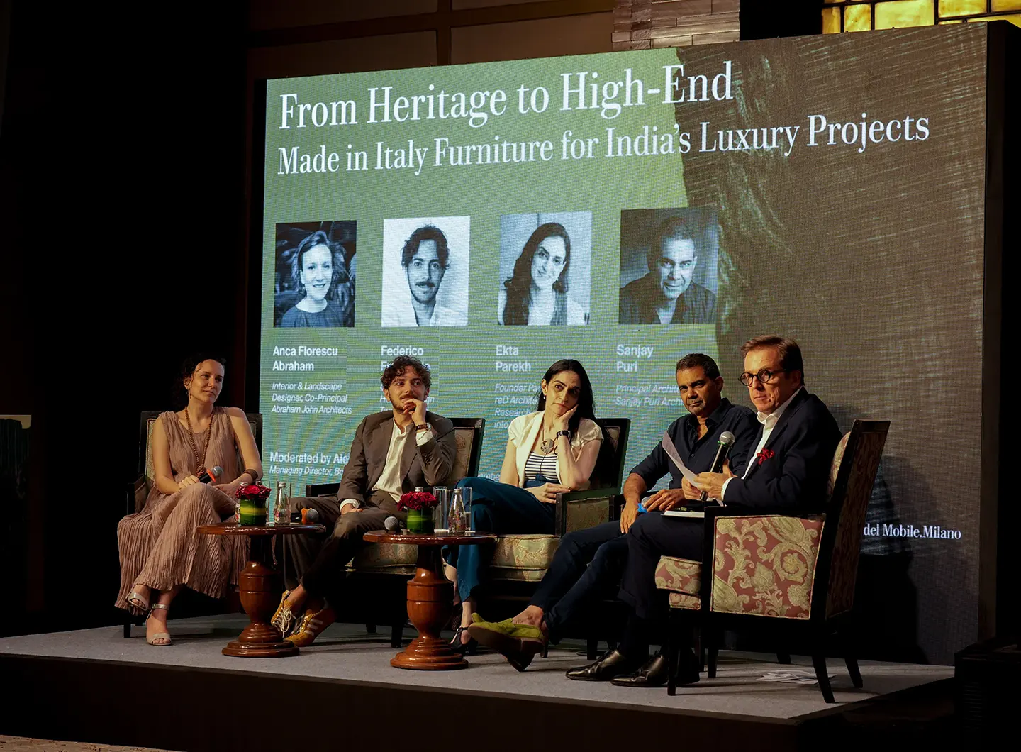 From left: Anca Florescu Abraham, Interior & Landscape, Designer, Co-Principal, Abraham John Architects; Federico Fraternale, Co-Founder & Head of Design, Tarocollective; Ekta Parekh, Founder Partner, reD Architects, Research and Enquiry into Design; Sanjay Puri, Principal Architect, Sanjay Puri Architects; Alessandro Giuliani, Managing Director, Bocconi Asia & President, Indo-Italian Chamber of Commerce and Industry