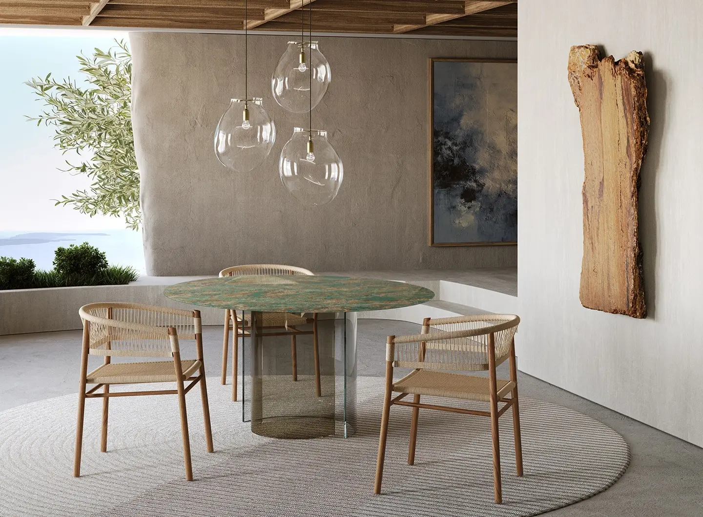 tavolo da pranzo effetto marmo in vetro