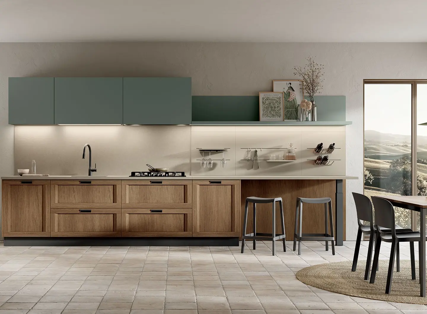 Cucina Moda -  ante telaio decorativo Rovere Land e ante piane decorativo Selva.