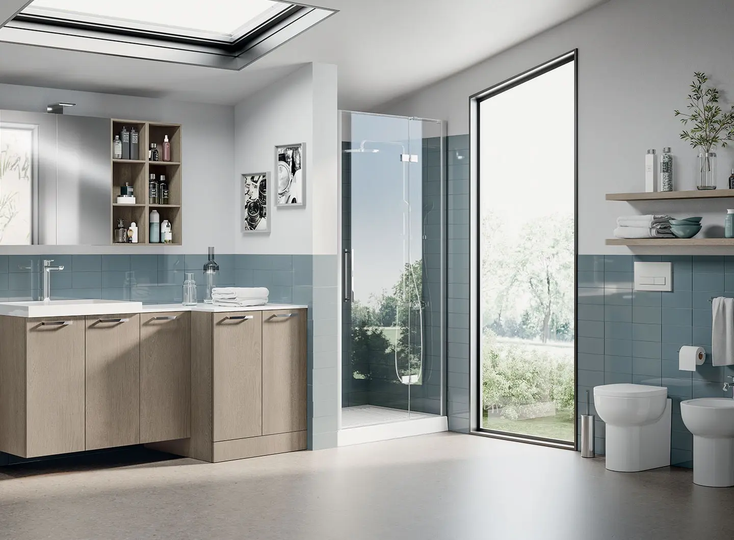 Laundry Space | Aquo - ante ed elementi a giorno in decorativo Rovere Gessato.