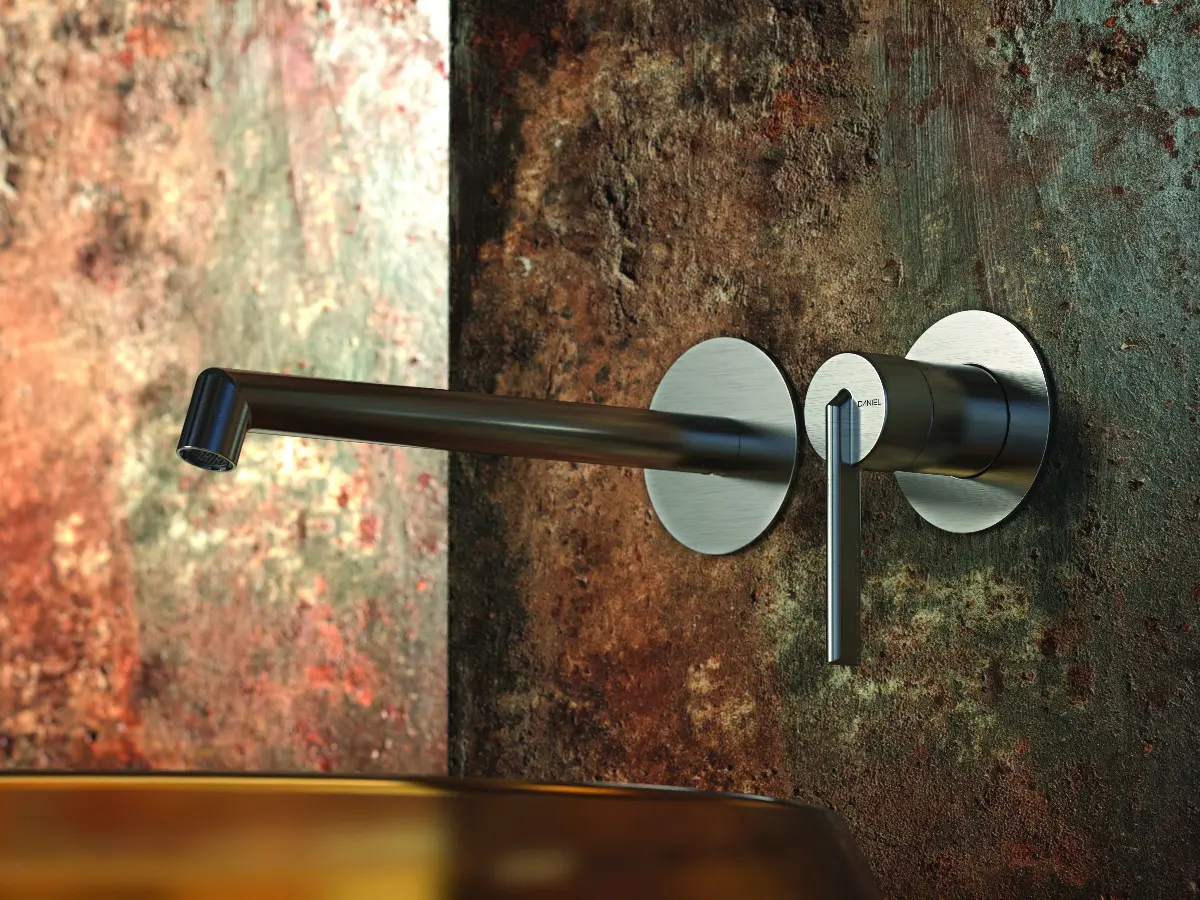 RUBINETTO LAVABO MISCELATORE LAVABO A MURO COLLEZIONE REVERSO DANIEL RUBINETTERIE FINITURA STEEL