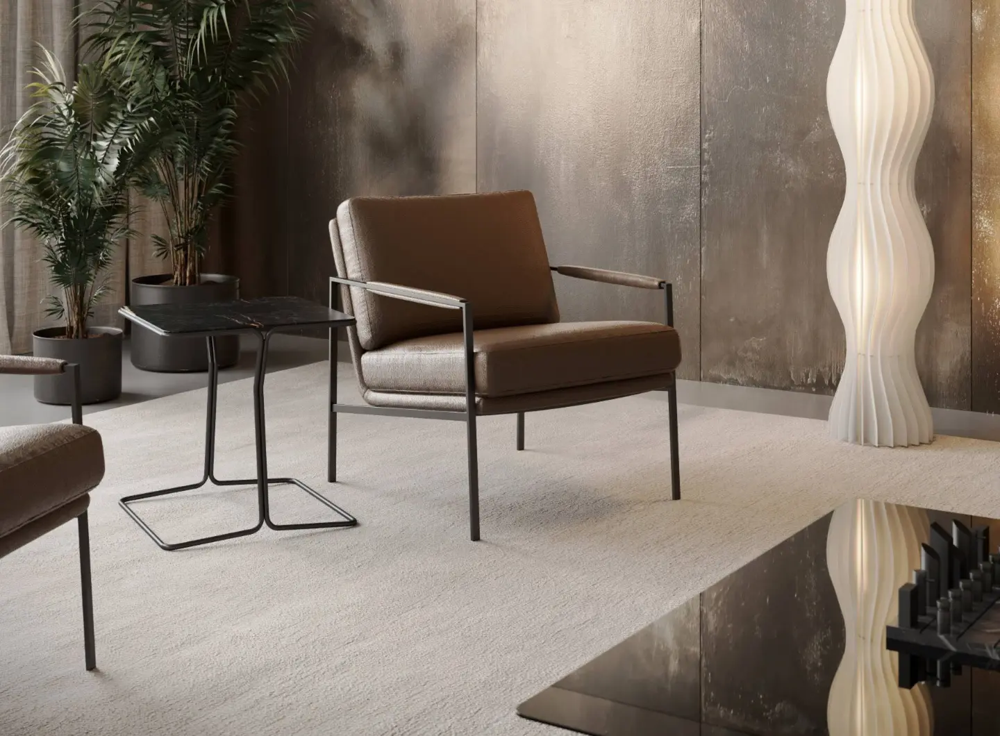 GREY metal armchair | ORIO side table by olta