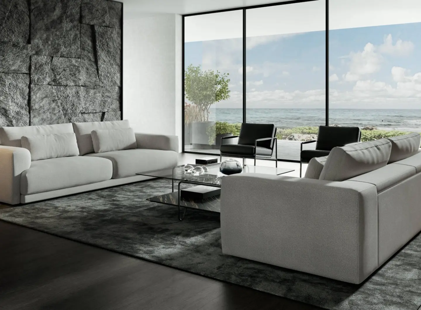 WILLOW modular sofa | ORIO coffee table | GREY metal armchair by olta