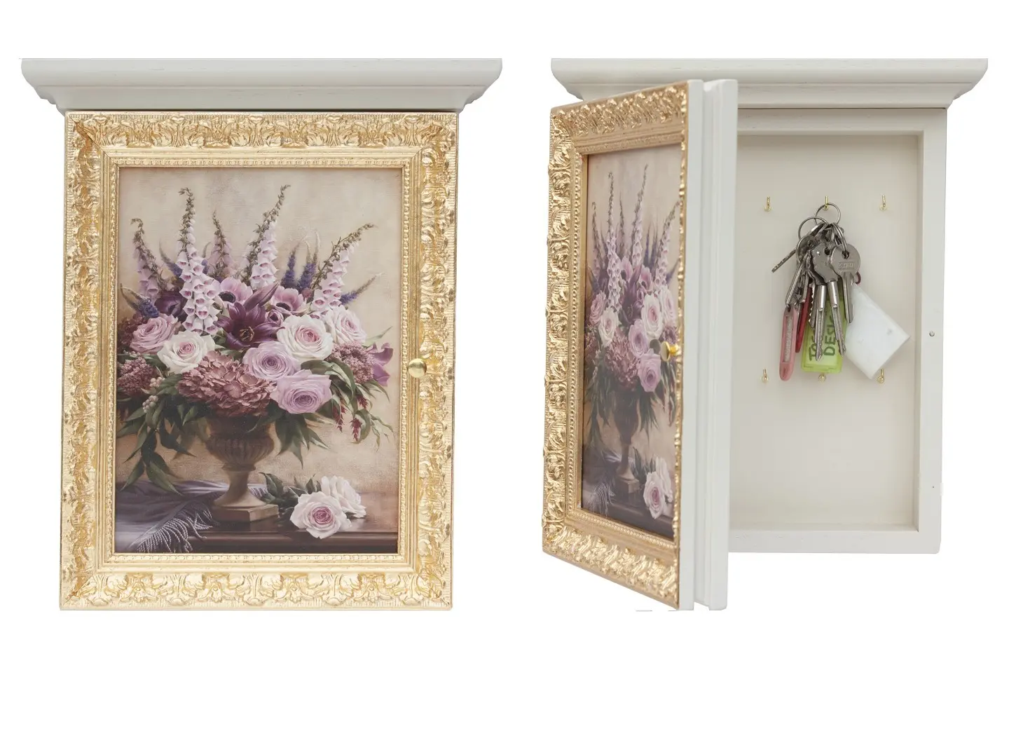 Wall-mounted key holder with a classic solid wood frame - Elegance and tradition for the entrance