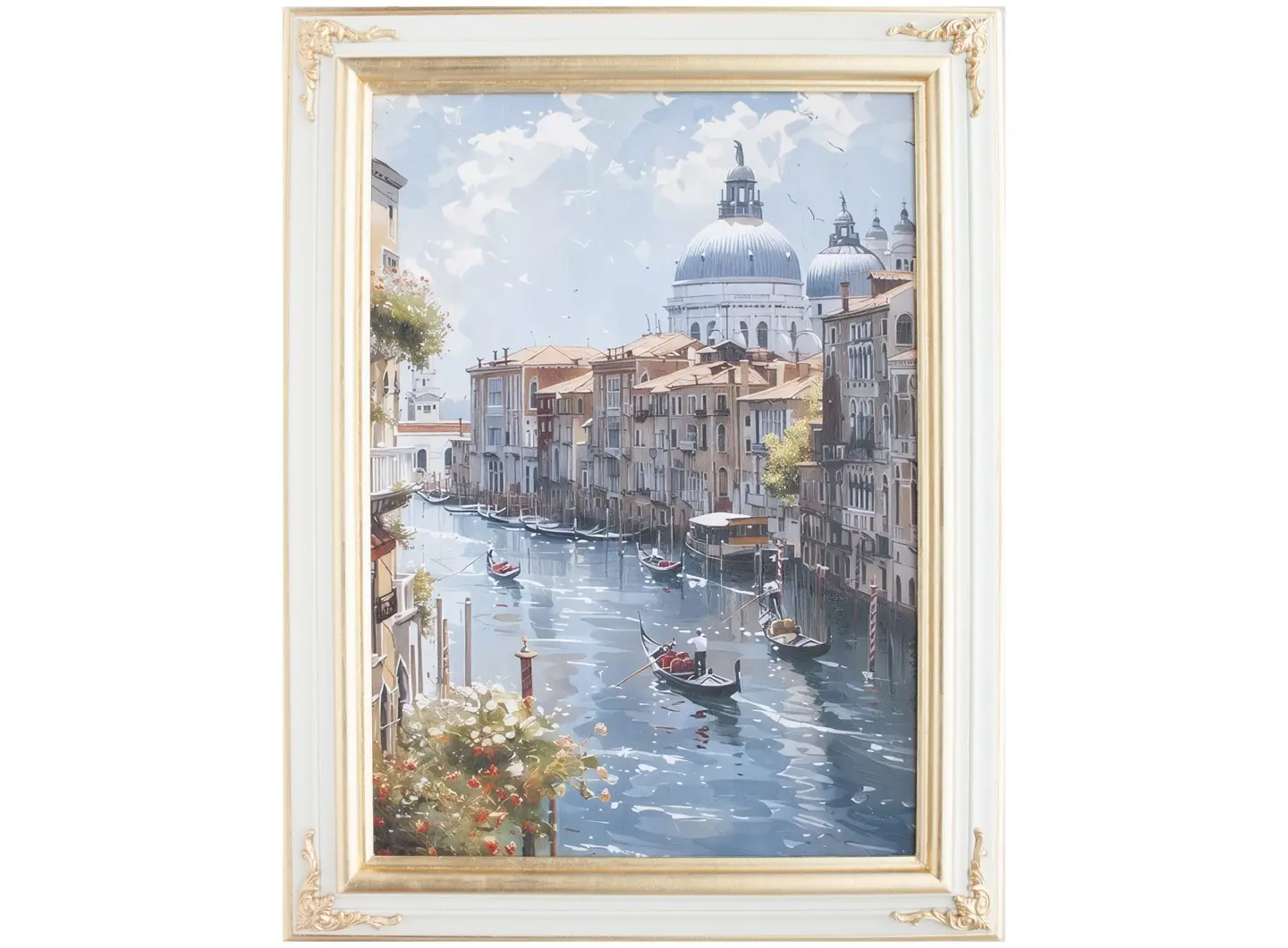 La magia di Venezia in una cornice avorio con dettagli dorati: ogni angolo racconta prestigio e maestria artigiana.