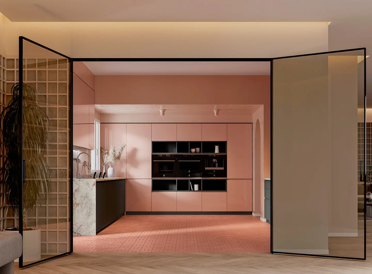 Anta Gea con piano di lavoro in Marmo Fior di Pesco