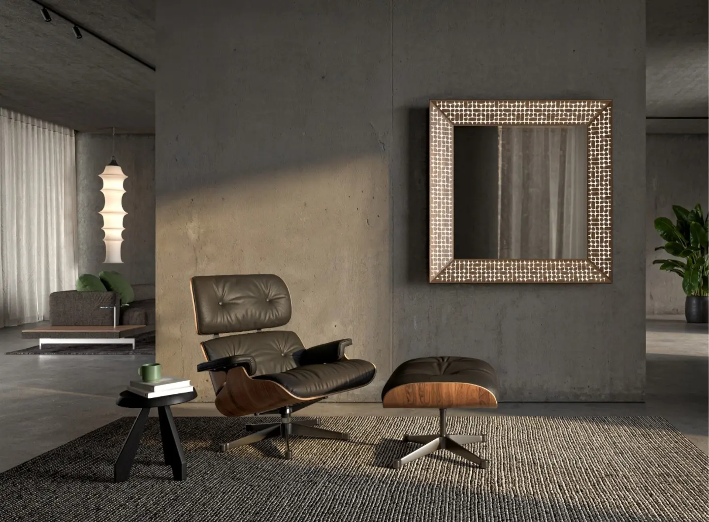 Specchio Ghost Wood Square con tecnologia Ghost Wood in noce canaletto