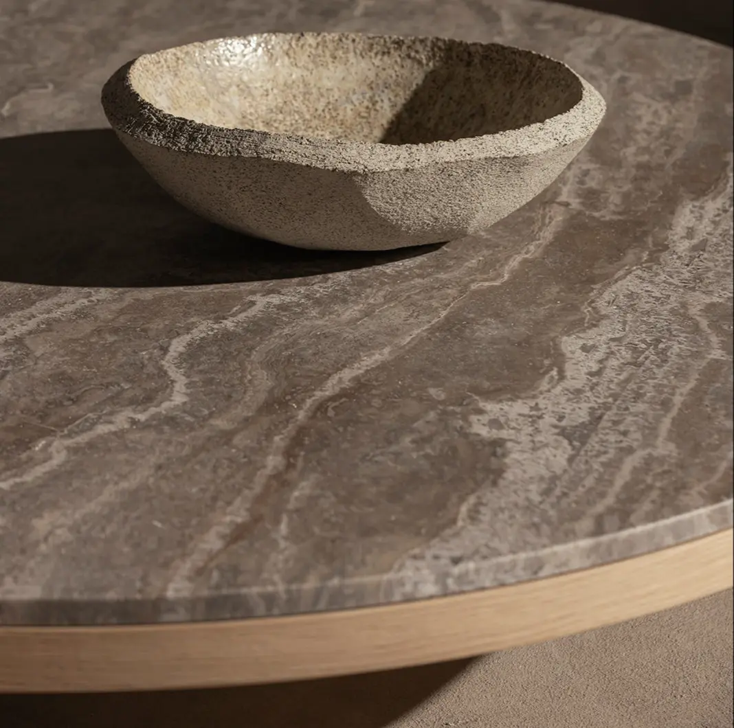 Hiku tea stone - low table in handbrushed oak with stone top 