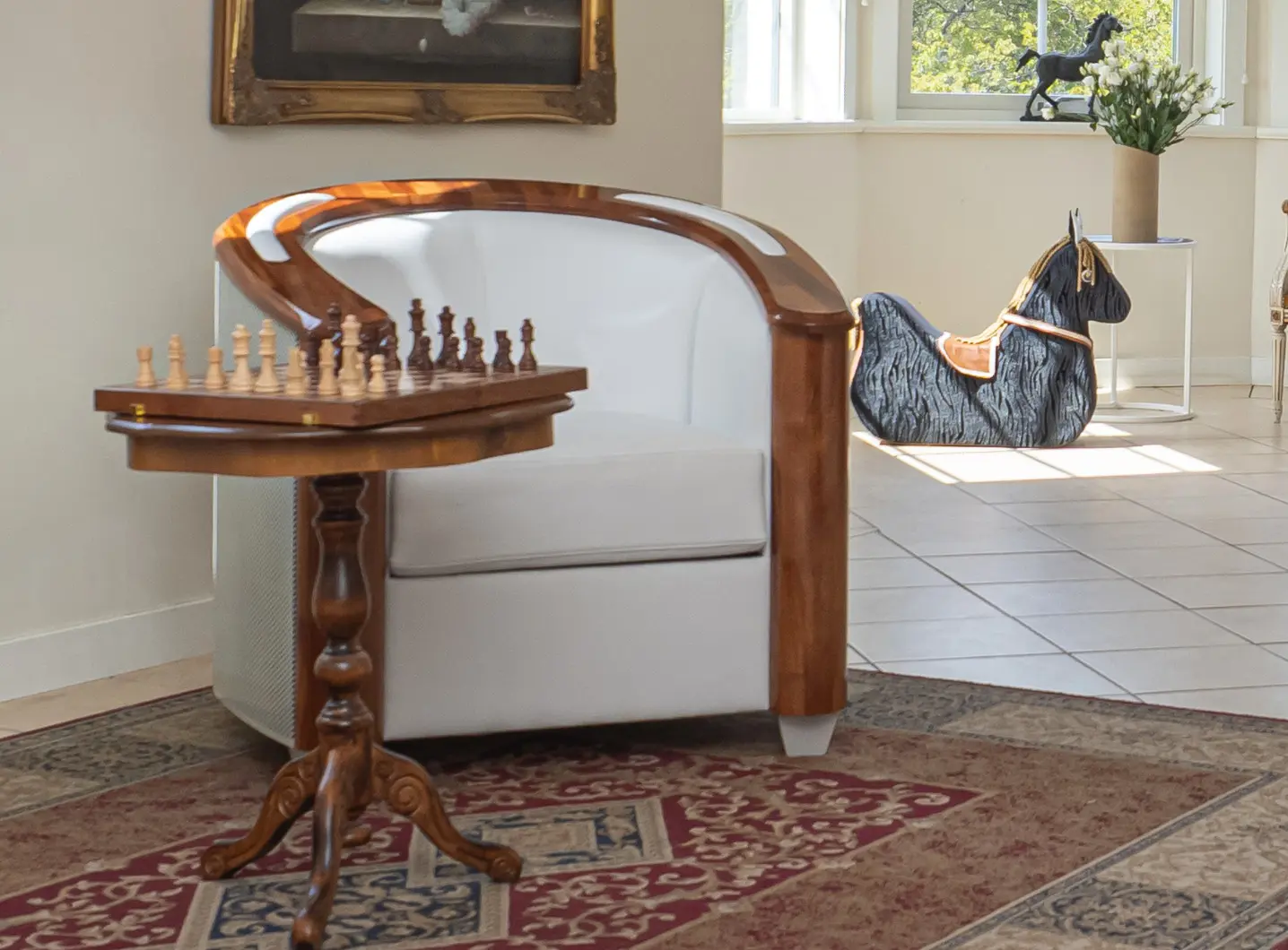 In addition to beds, we create unique furniture such as this horseshoe-shaped armchair.