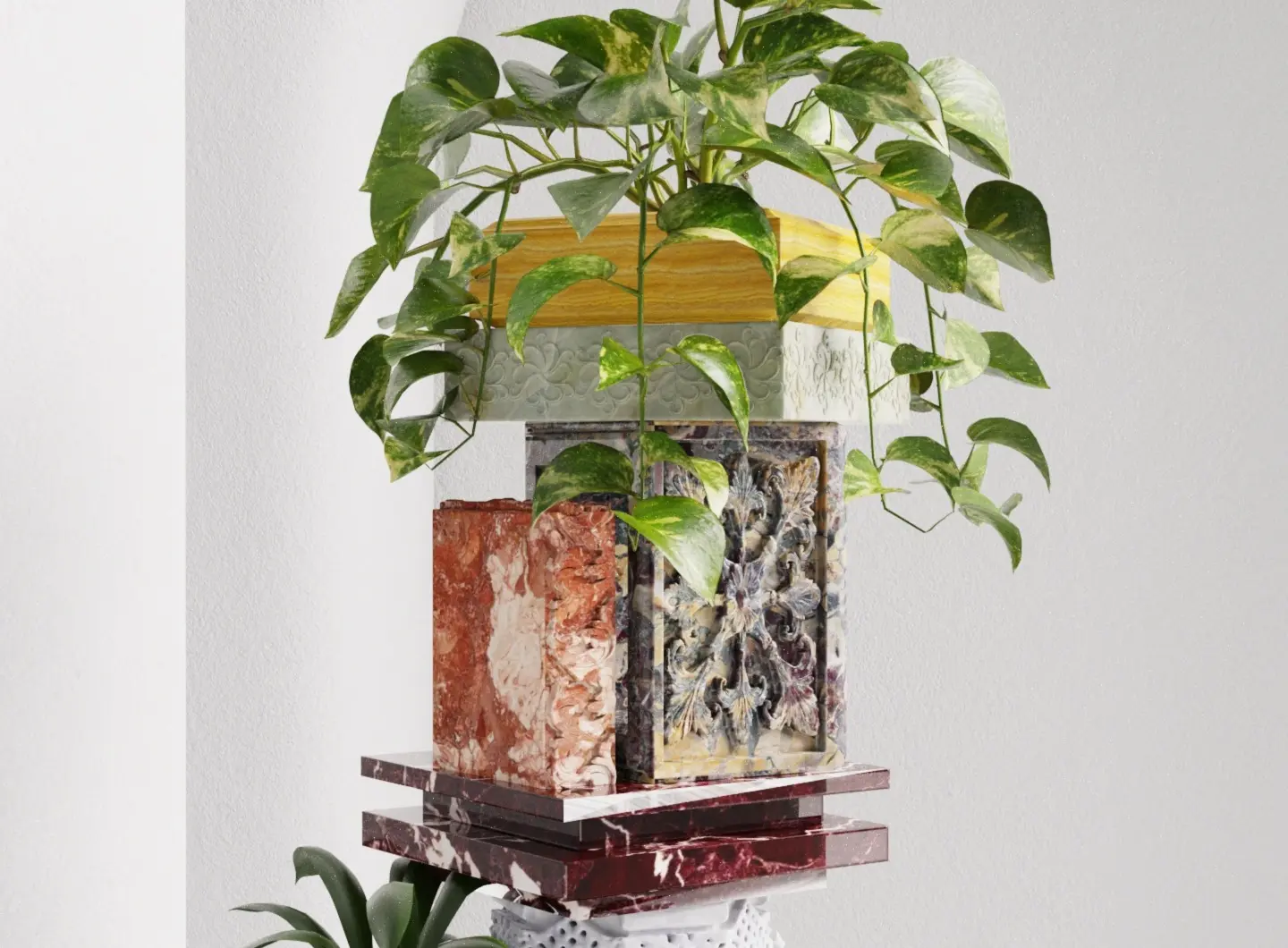 Totem JinaShilp disegnato da Karan Desai per Serafini rappresenta un prodotto di design in marmo