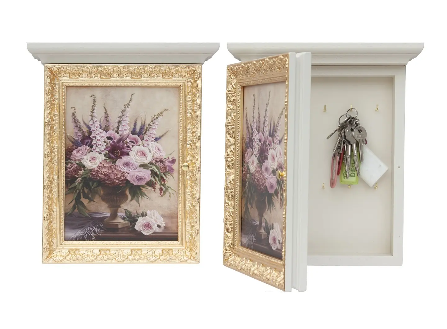 Wall-mounted key holder with a classic solid wood frame - Elegance and tradition for the entrance