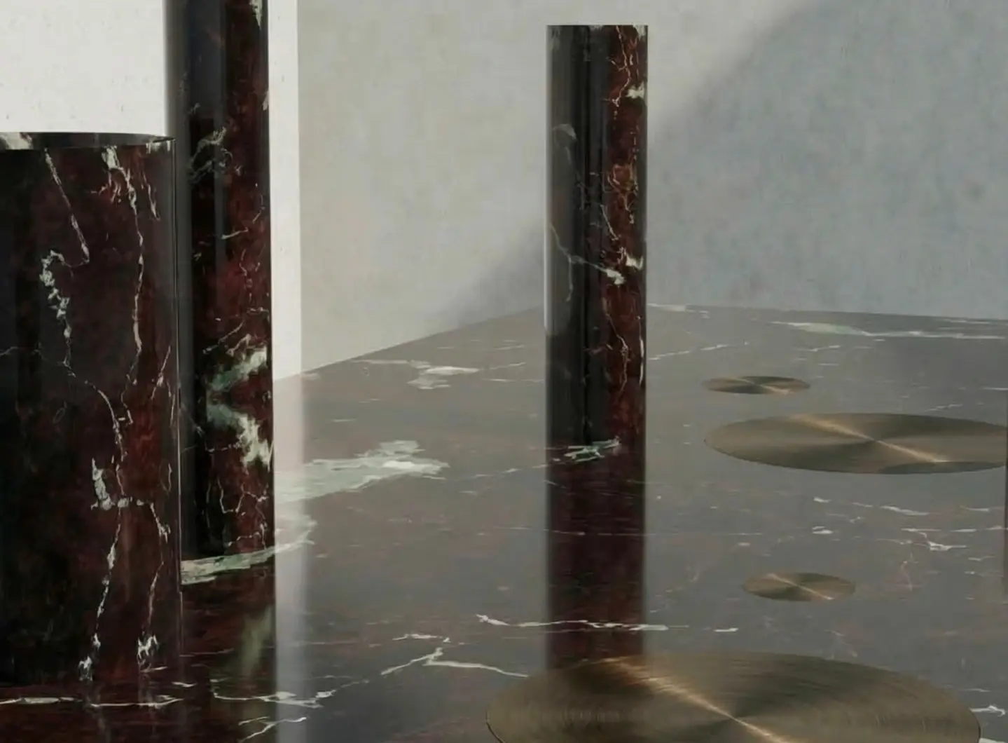 Tavolo Pillar disegnato da Spinzi per Serafini in marmo