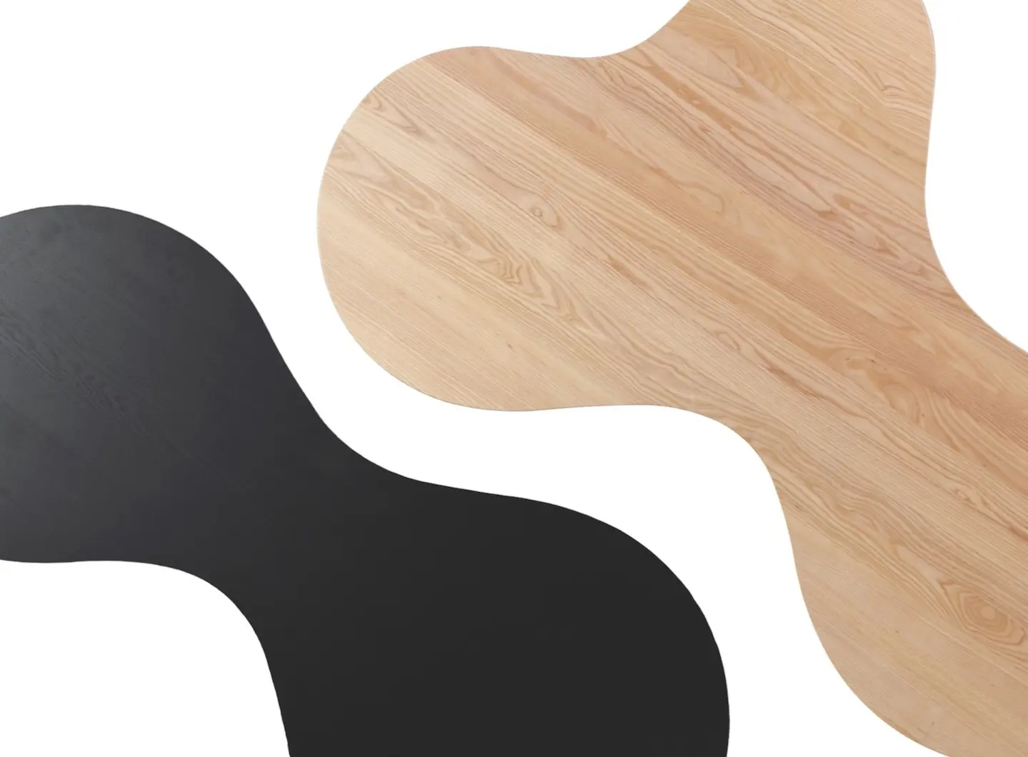 Table tops in blackened ash and ash