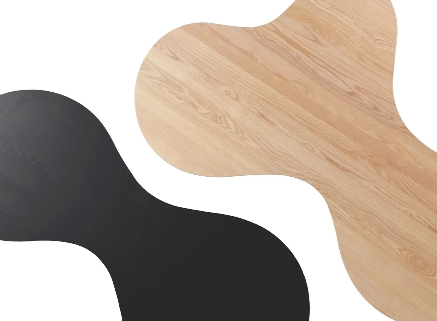 Table tops in blackened ash and ash