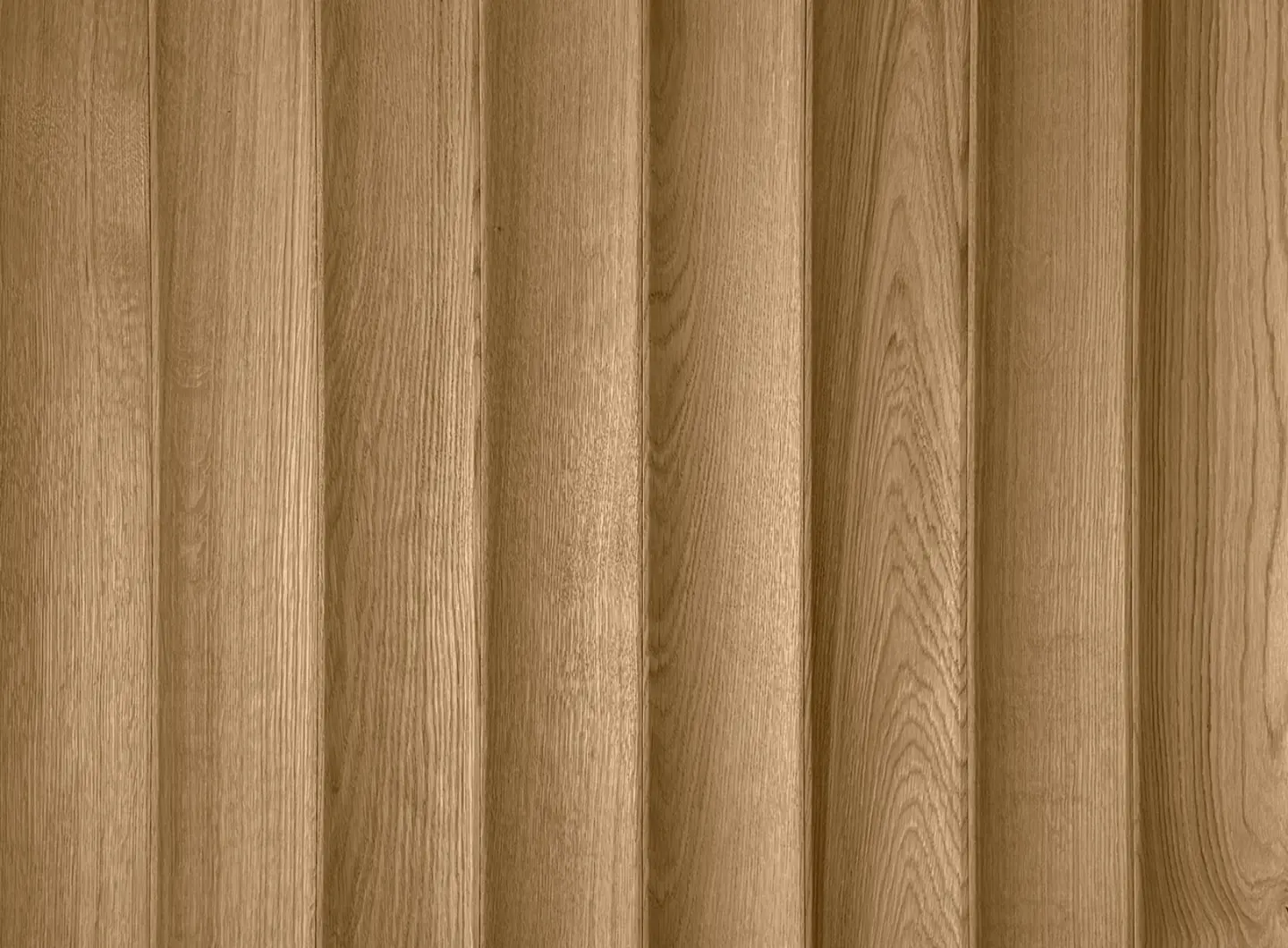 Close-up of 3D oak wood wall panels in a natural finish, featuring a Convex wave pattern, showcasing natural grain and soft light play.