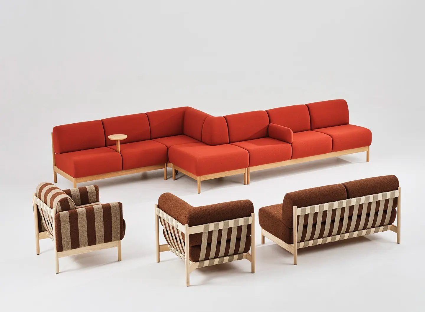 Sofa Easy chair wood base in oak or ash. Upholstred in fabric or leather