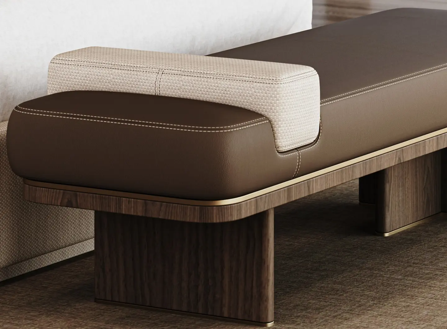Aurora Bench Oak Wood Fabric Leather