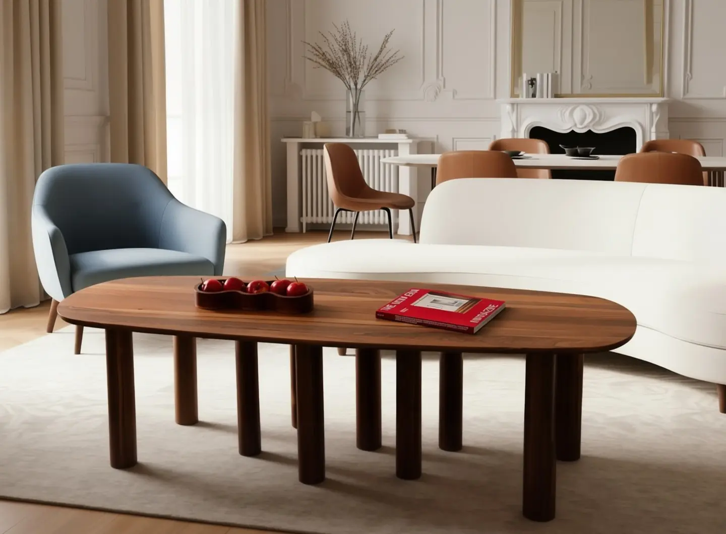 Walnut sofa table with multiple legs