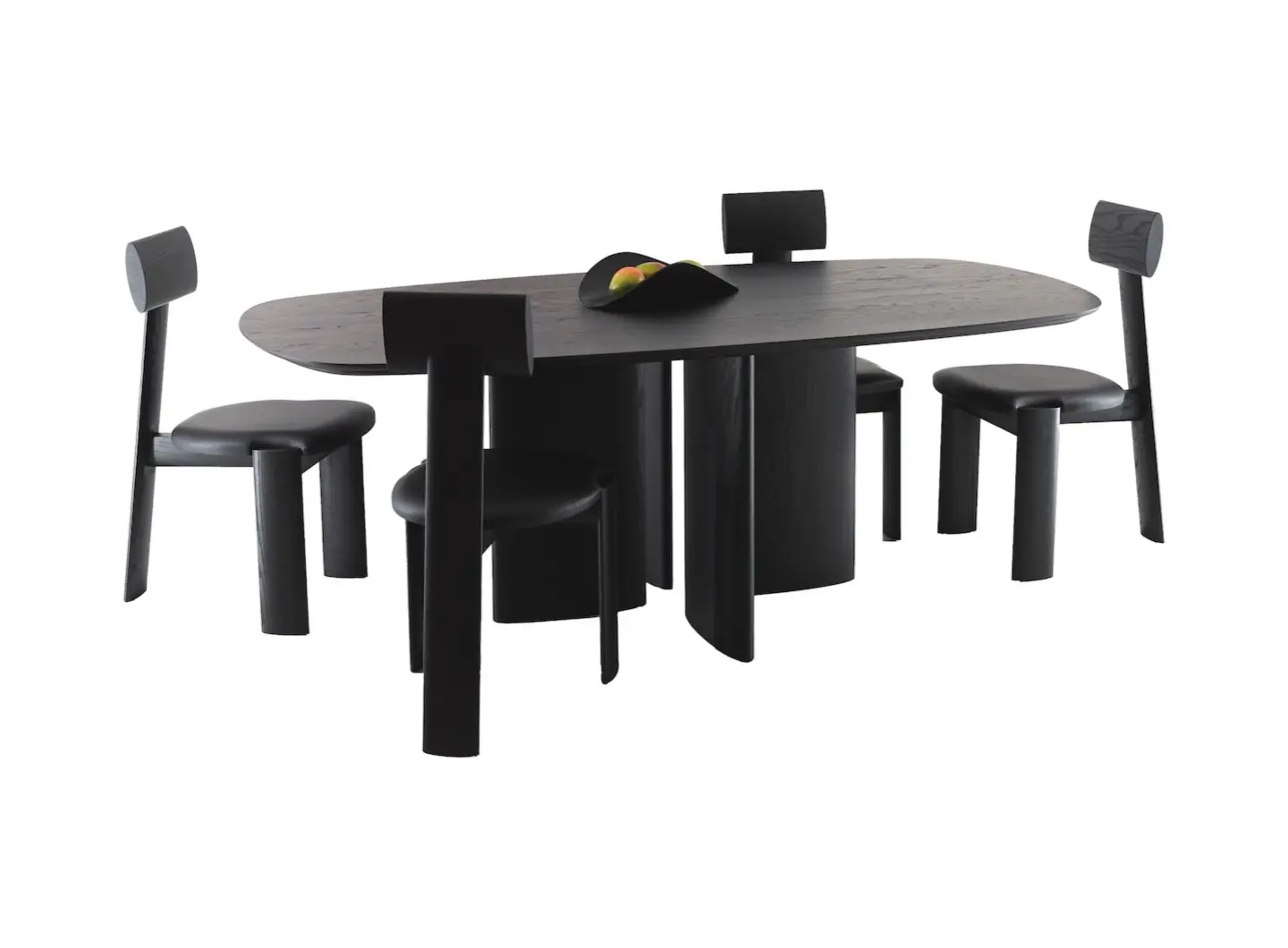 Dining table and chairs in blackened ash  