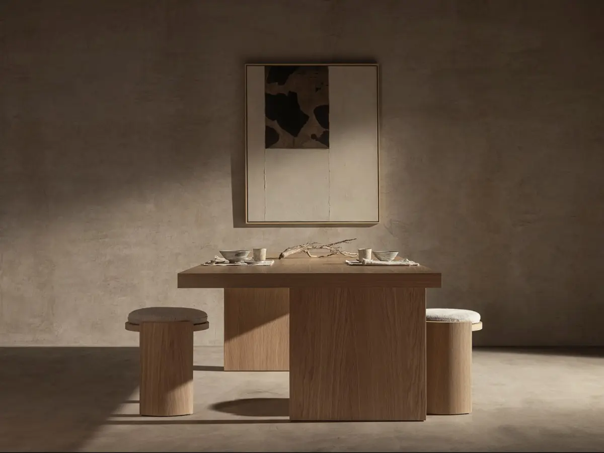 Float table - handcrafted hand-brushed table in natural oak 