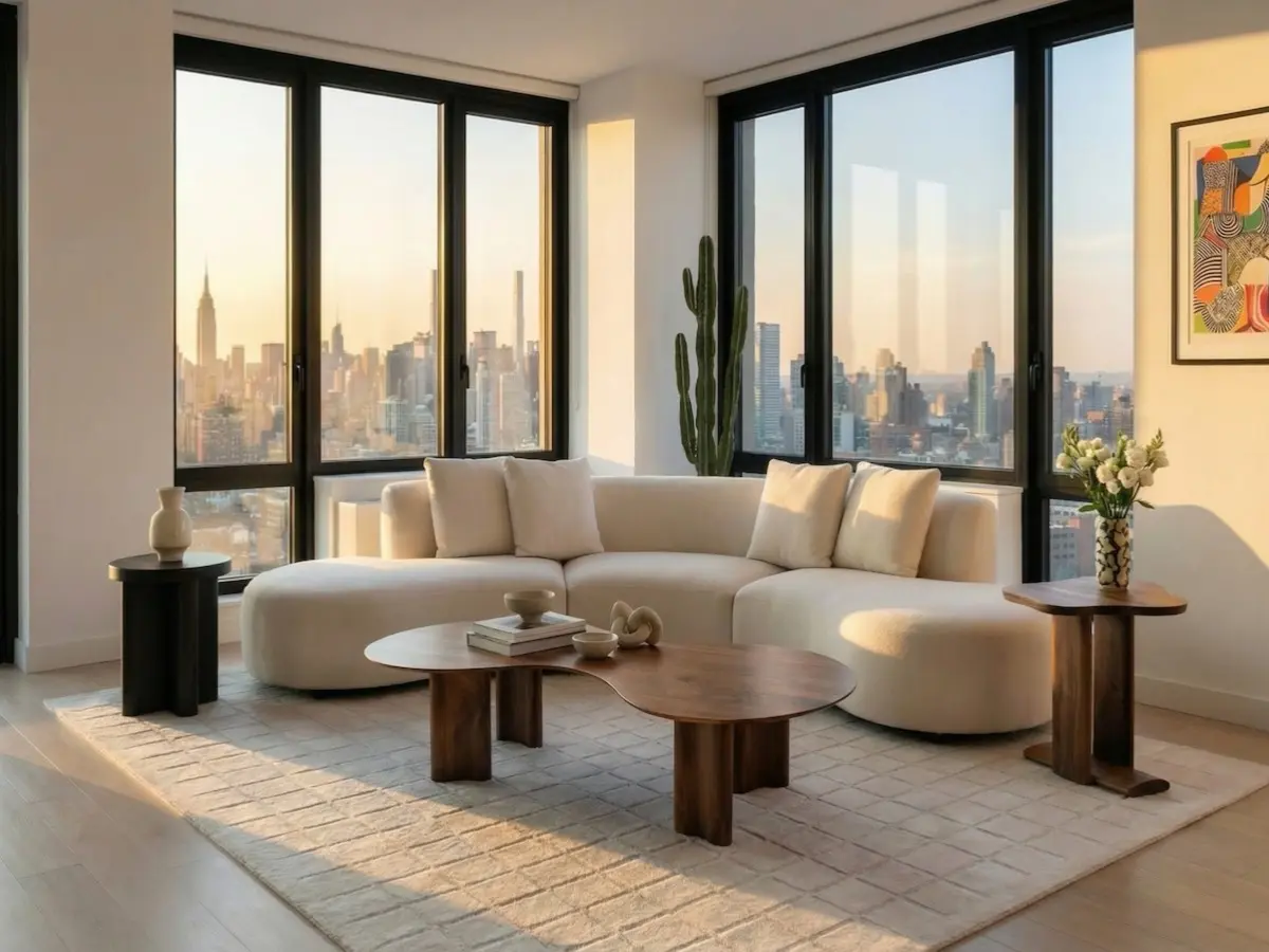Walnut sofa table in living room