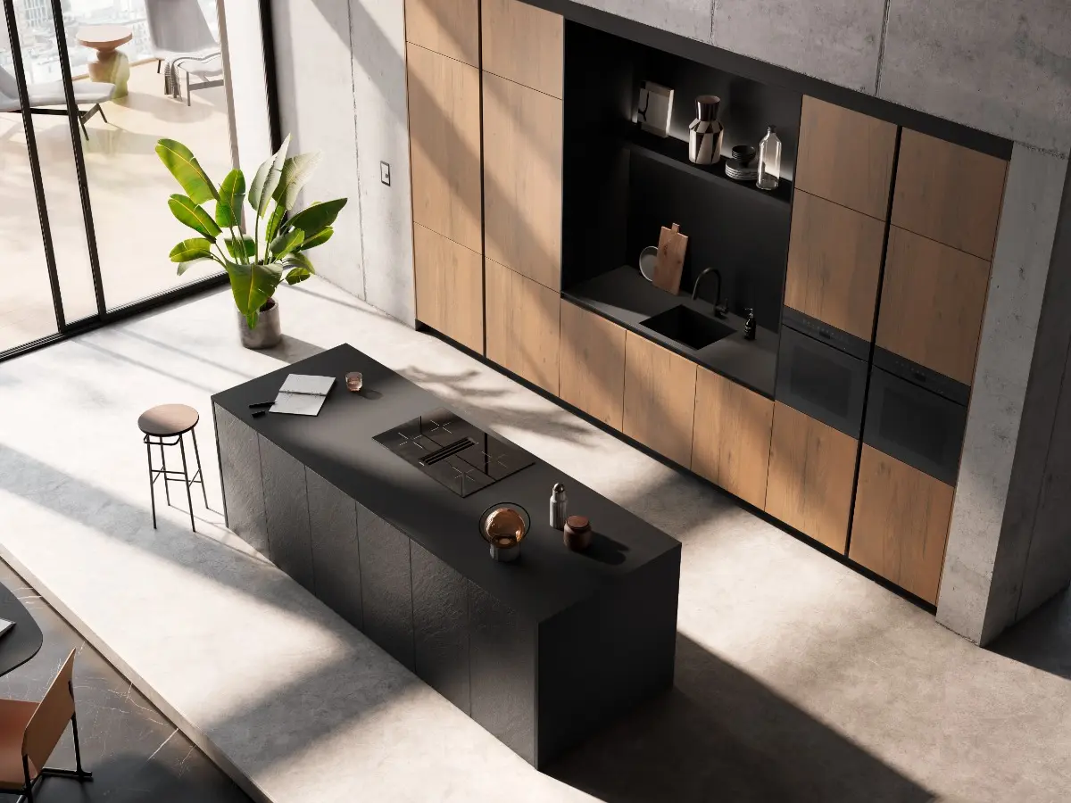 Häcker Küchen - AV 7030-GL black star  AV 6082-GL nougat wild oak