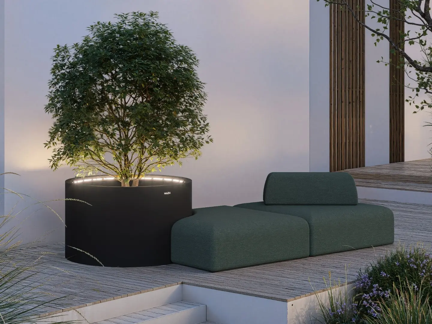 Architectural MAZU planters with integrated signature seating