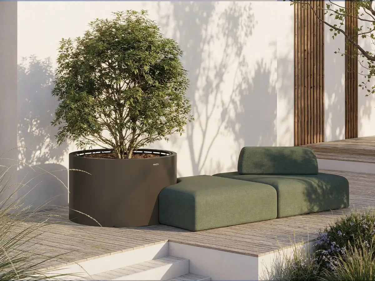 Architectural MAZU planters with integrated signature seating