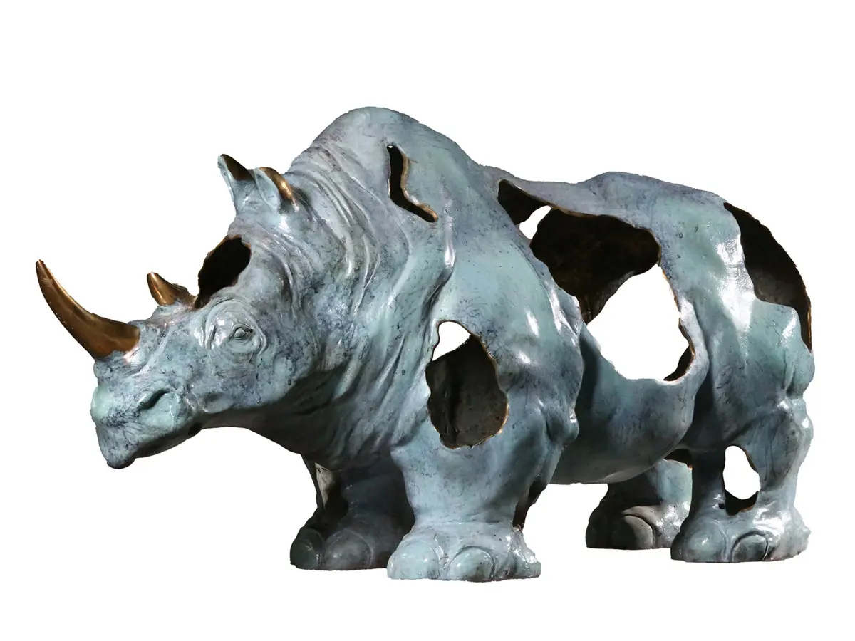 Rhinoceros fragment in bronze with fire patina