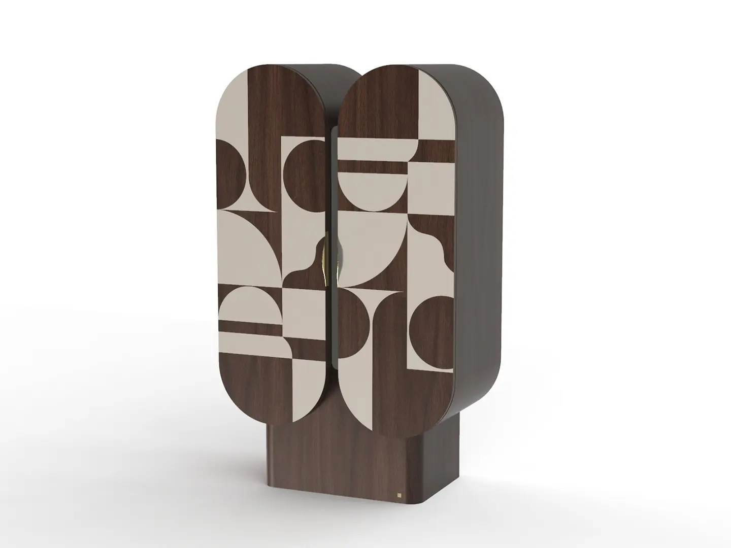 Il mobile Hays presenta due ante ovali ed è realizzato in noce americano con finitura laccata color crema.