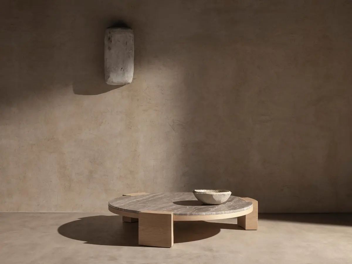 Hiku tea stone - low table in handbrushed oak with stone top 