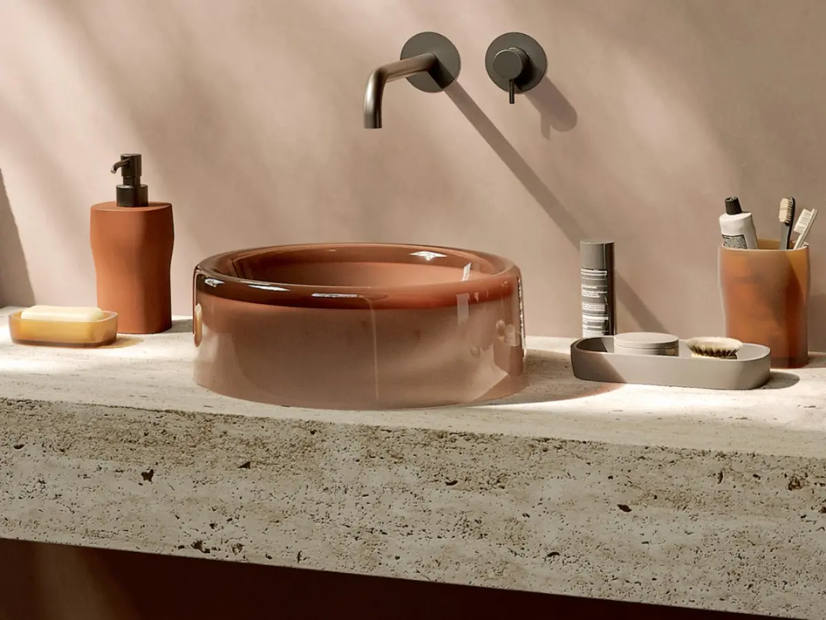 Lavamani da appoggio in resina con piletta