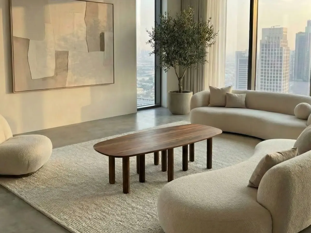 Walnut sofa table with multiple legs