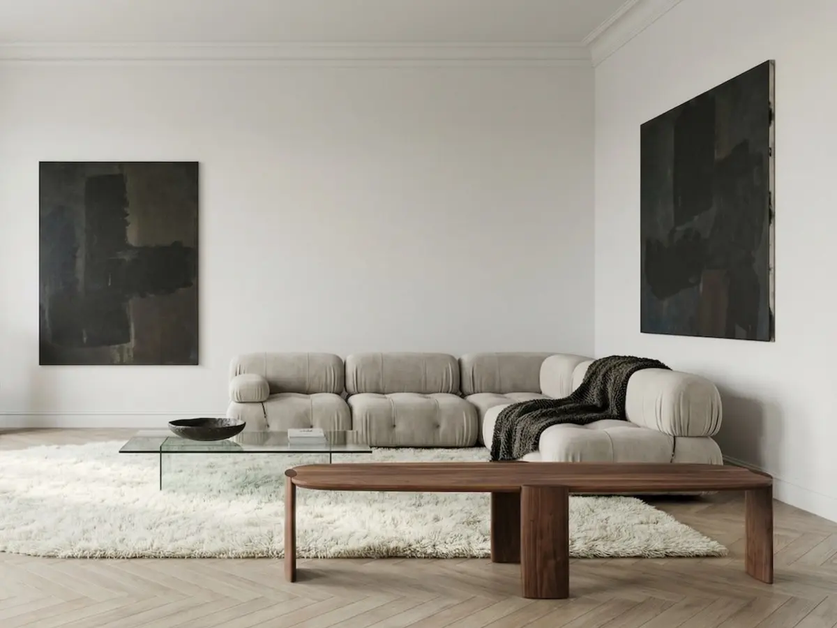 Walnut bench in living room