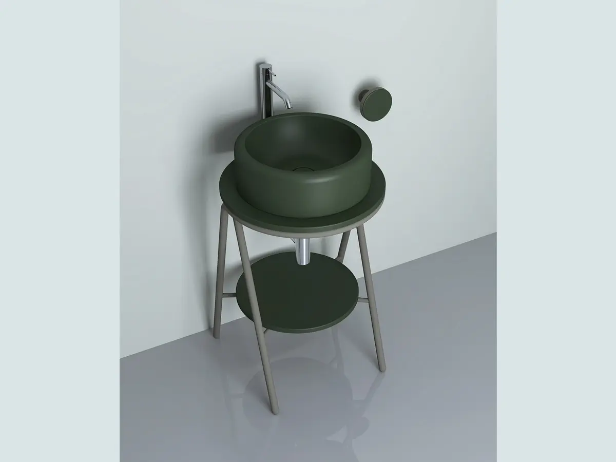 Struttura Quartetto in metallo 6 colorazioni Ral + Lavabo Rondò diam. 42 cm in 12 colori ceramici