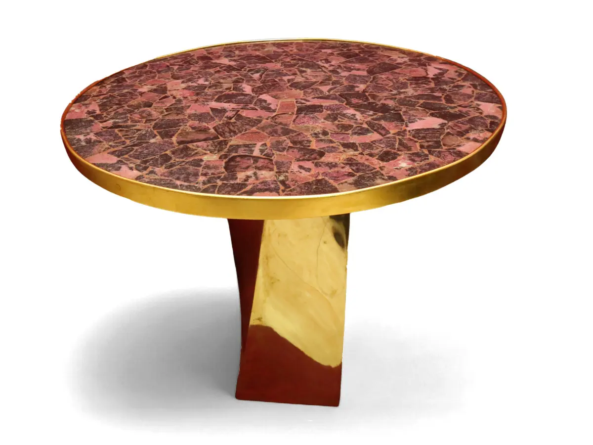 Tavolo a torcio con piano in rodonite