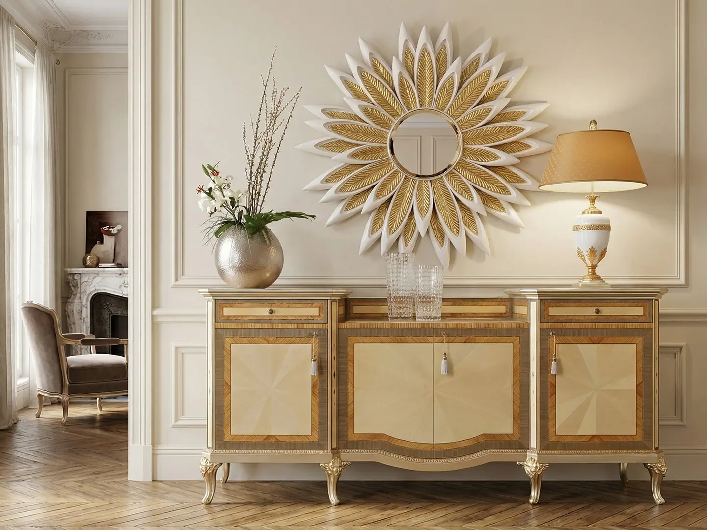 Mirror with wooden frame