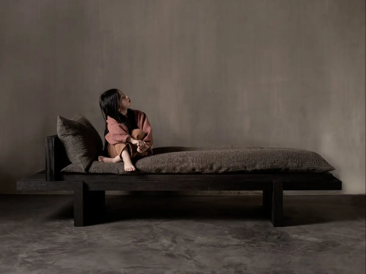 Yoishu daybed - handcrafted in hand-brushed smoked oak 